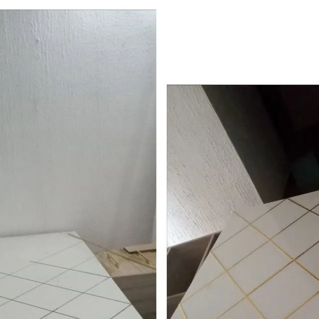 Before-and-after view of a gold aluminium diamond wall pattern